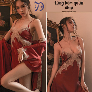 Váy ngủ hai dây phối ren sexy đầm mặc nhà quyến rũ gợi cảm có kèm quần chíp DV018