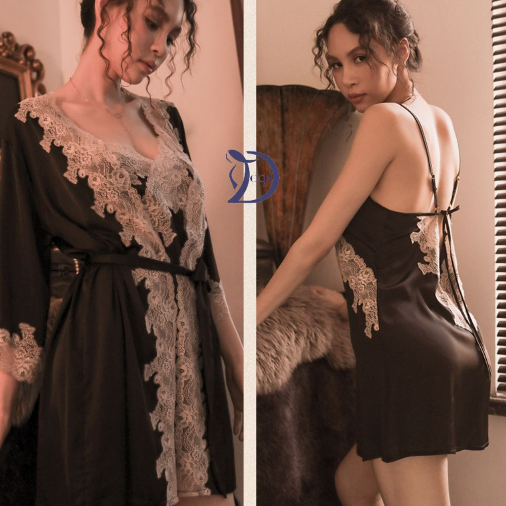 Váy ngủ hai dây phối ren sexy đầm mặc nhà quyến rũ gợi cảm có kèm quần chíp DV018 | BigBuy360 - bigbuy360.vn