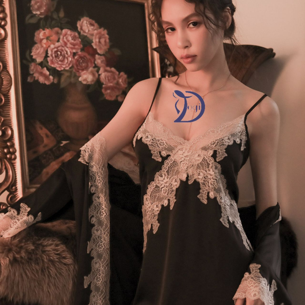 Váy ngủ hai dây phối ren sexy đầm mặc nhà quyến rũ gợi cảm có kèm quần chíp DV018 | BigBuy360 - bigbuy360.vn