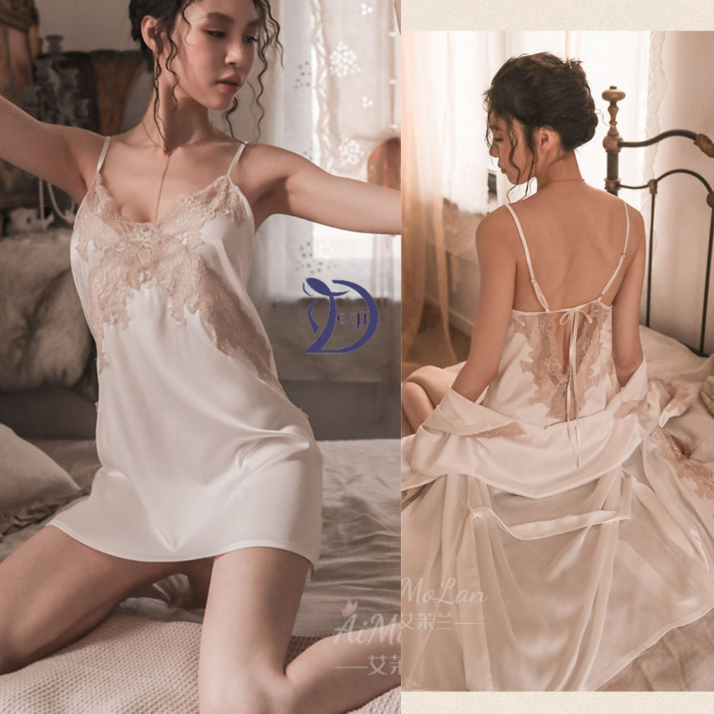 Váy ngủ hai dây phối ren sexy đầm mặc nhà quyến rũ gợi cảm có kèm quần chíp DV018 | BigBuy360 - bigbuy360.vn