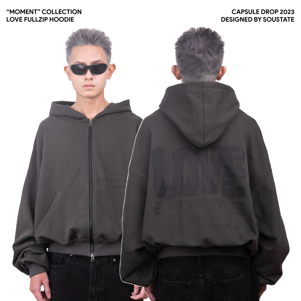 ÁO HOODIE FULLZIP BOXY SOUSTATE "LOVE" (XÁM) | BigBuy360 - bigbuy360.vn