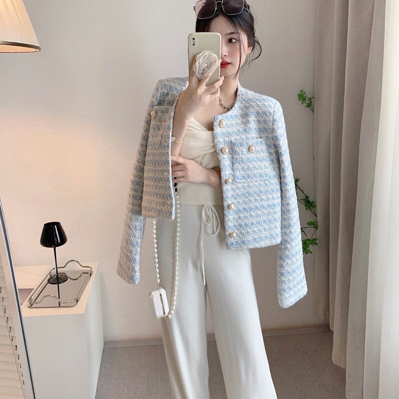 Áo dạ teewd xanh khuy cúc ❤️