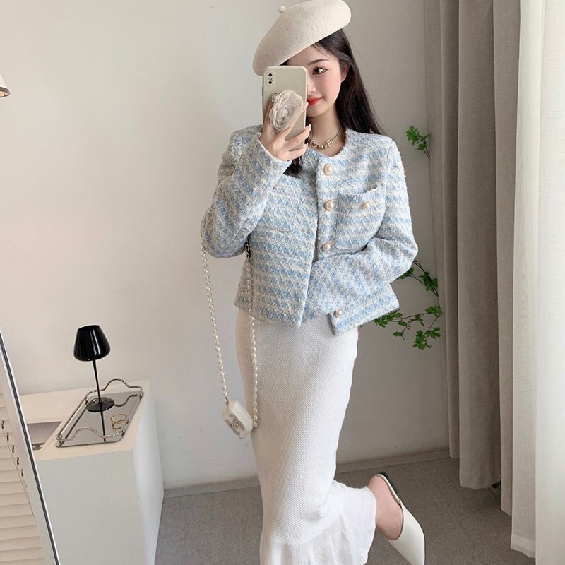 Áo dạ teewd xanh khuy cúc ❤️