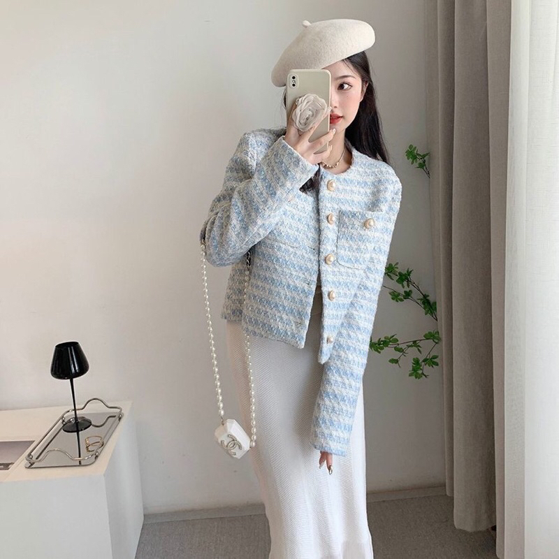 Áo dạ teewd xanh khuy cúc ❤️