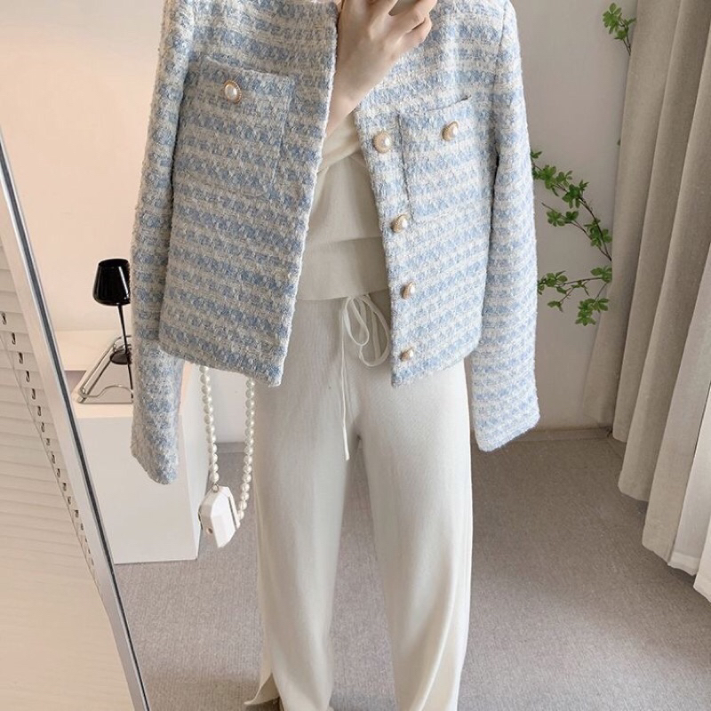 Áo dạ teewd xanh khuy cúc ❤️