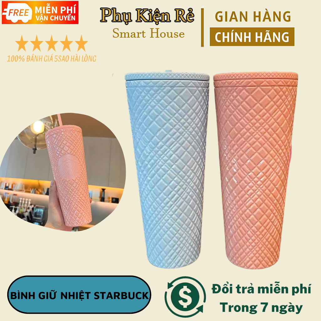 Bình giữ nhiệt cao cấp Star.bucks 710Ml / 24Oz, LY UỐNG NƯỚC STARBUCKS CORAL có tặng kèm ống hút