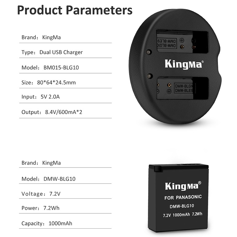 Pin sạc đôi Kingma cho Panasonic DMW-BLG10