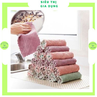 Khăn lau bếp đa năng 2 mặt dày dặn, Sét 10 chiếc khăn lau bếp đa năng 2 mặt siêu thấm mềm mịn tiện lợi