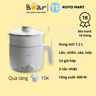 Nồi điện đa năng mini Bear DRG-E12W2, 1.2 lít, dùng để nấu lẩu, chiên, xào, hấp, luộc,nồi lẩu điện, nồi hấp điện