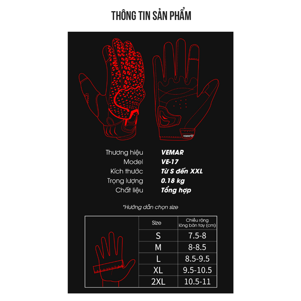 ZÓNG® Găng tay biker phản quang ngón cảm ứng VEMAR VE17