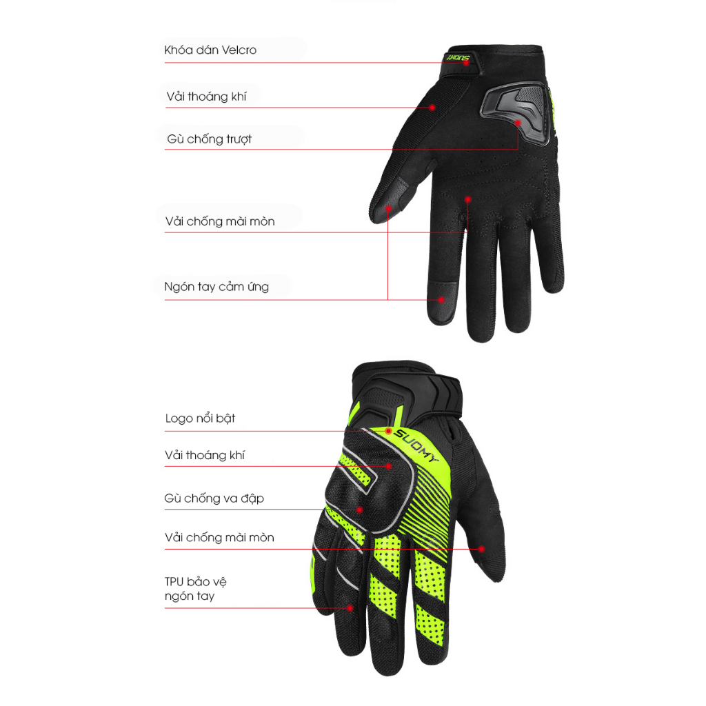 ZÓNG® Găng tay biker ngón cảm ứng cao cấp SUOMY SU12
