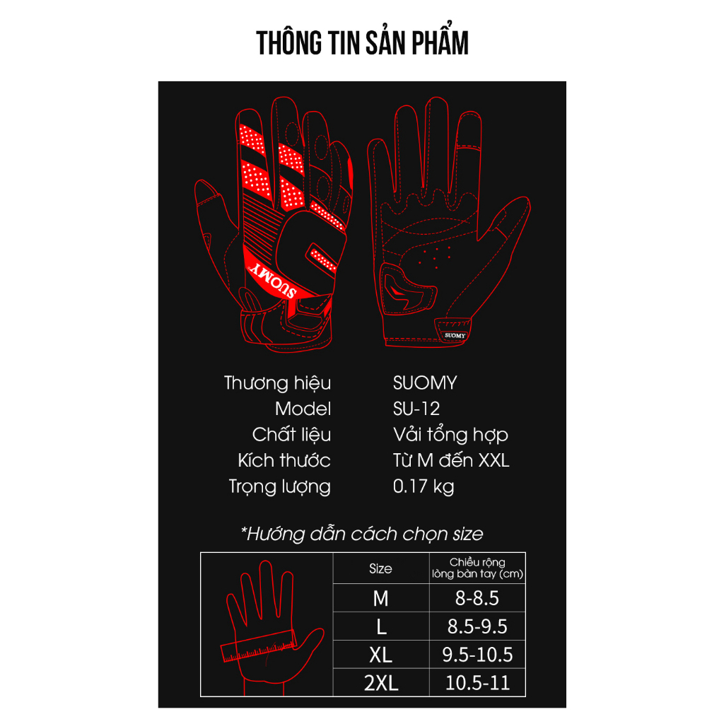 ZÓNG® Găng tay biker ngón cảm ứng cao cấp SUOMY SU12