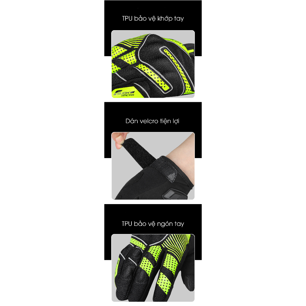 ZÓNG® Găng tay biker ngón cảm ứng cao cấp SUOMY SU12