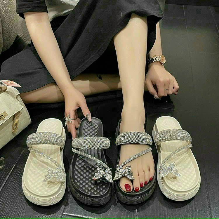 (Tặng quà)Dép nữ, dép Sandal nữ đính đá hình cánh bướm cao cấp, đế cao,thời trang Fullbox Quảng Châu