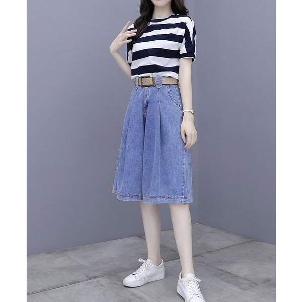 Quần bò ống rộng dáng suông lửng Hàn Quốc H81
