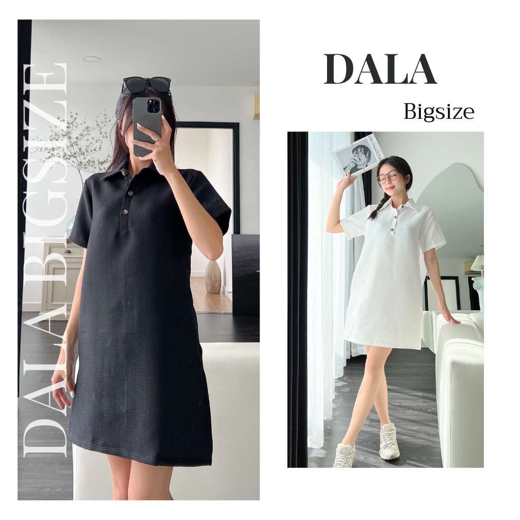 Váy Polo Suông Bigsize DALA Váy Polo Dáng Suông Ngắn Tay Form Rộng Dáng Chữ A Phong Cách Hàn Quốc Màu Đen Trắng VD034