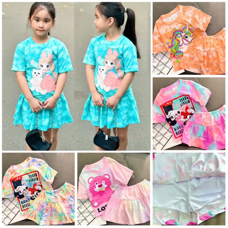 9-22kg Cần Thơ- sét áo & chân váy có quần bên trong cho bé gái - thun coton xuất dư hàng đẹp 701