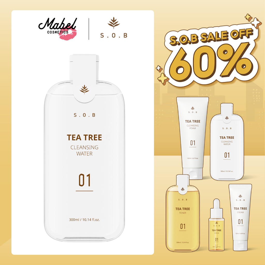 Nước tẩy trang không cồn cho da mụn nhạy cảm S.O.B Tea Tree Cleansing Water Hàn Quốc 300ml