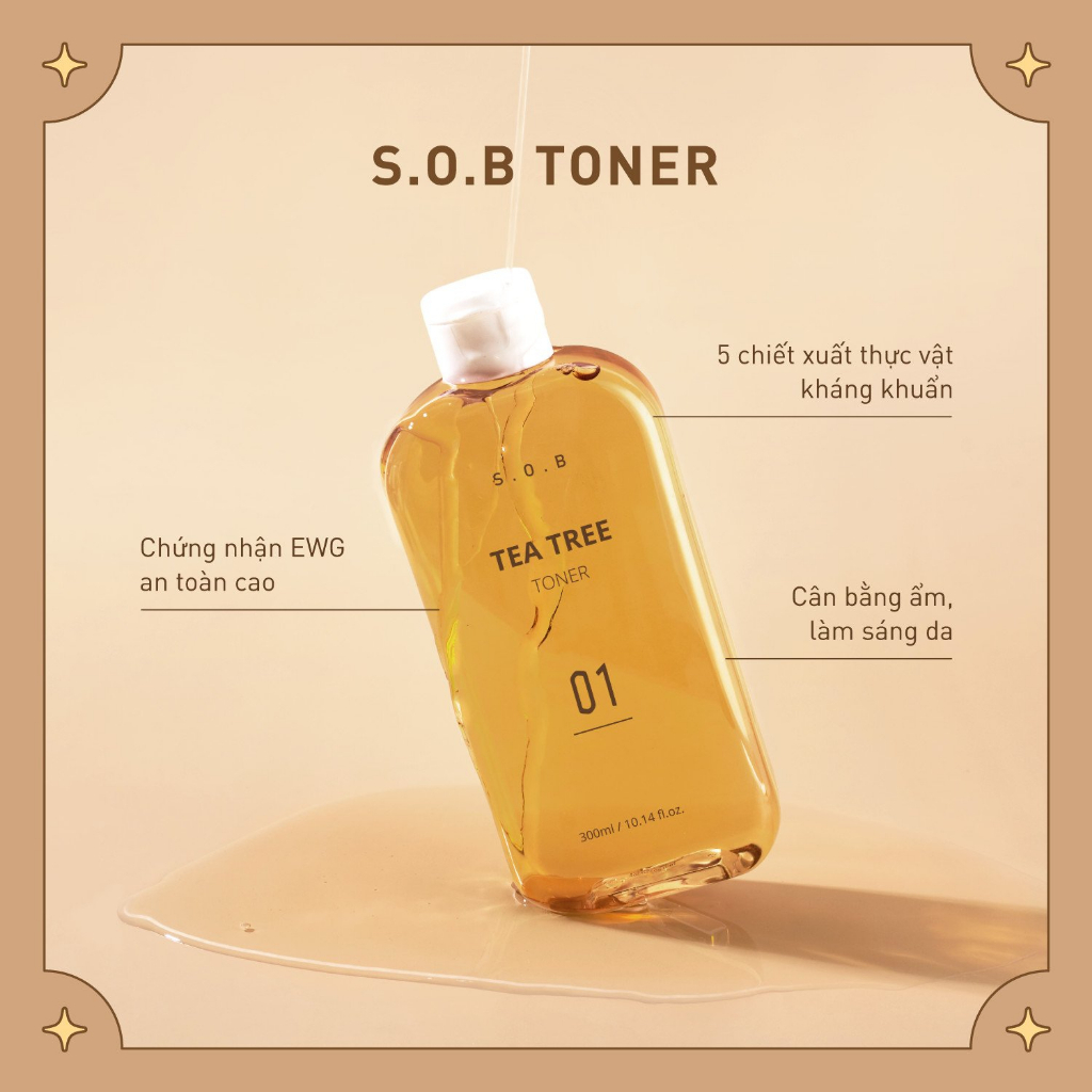 Toner cấp ẩm kiềm dầu cho da mụn S.O.B Tea Tree Toner Hàn Quốc 300ml