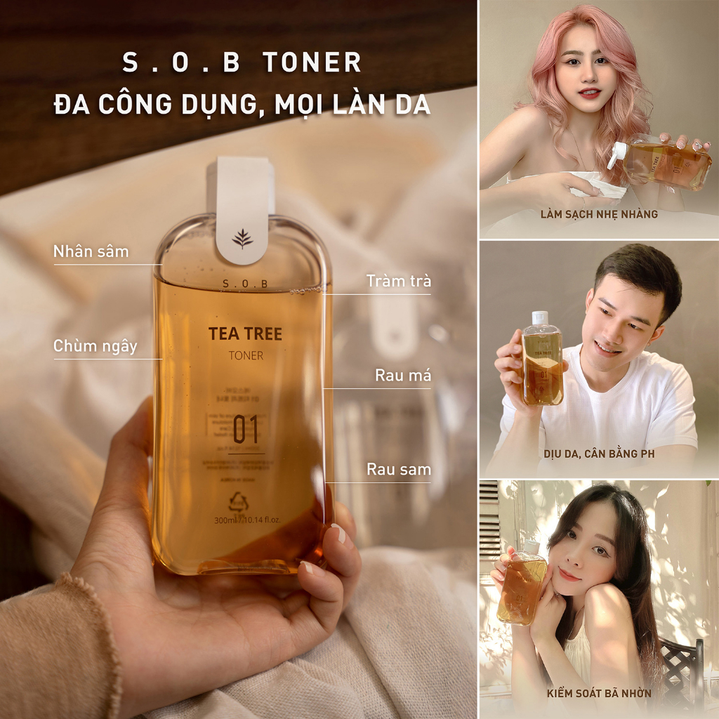 Toner cấp ẩm kiềm dầu cho da mụn S.O.B Tea Tree Toner Hàn Quốc 300ml