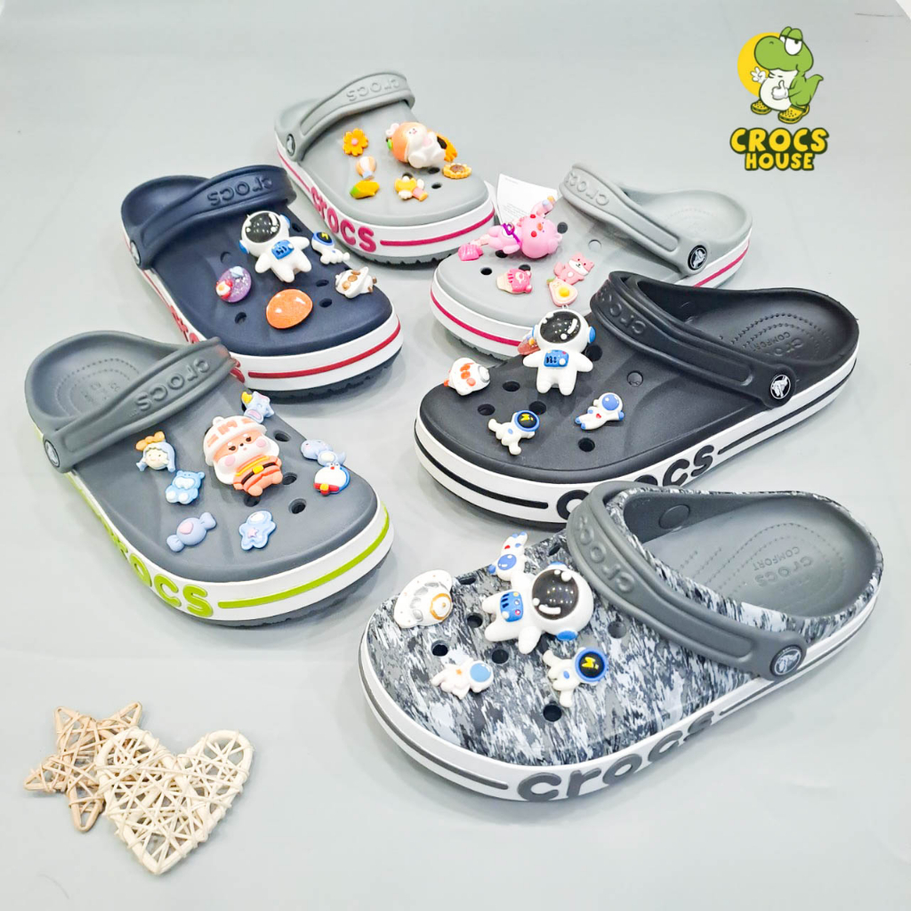 Dép sục crocs baya nhiều màu nam nữ chính hãng tặng kèm jibbitz 3D, dép bayaband viền chữ gắn stickers - Nhà cá sấu