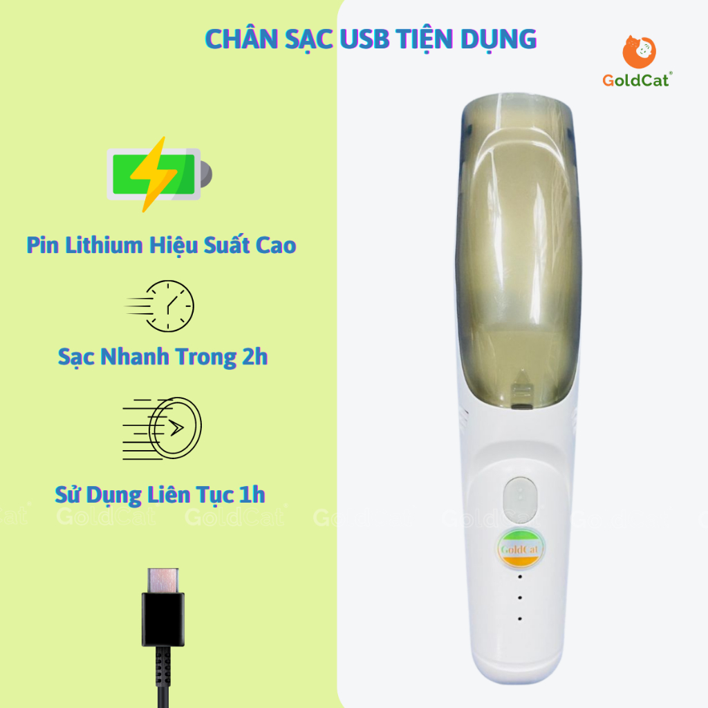 Tông Đơ Cắt Tóc Cho Bé GoldCat  Siêu Yên Tĩnh, Hút Tóc Chống Dặm Thông Minh, Động Cơ Cực Khỏe.Tặng Kèm Áo Choàng, Phủi T