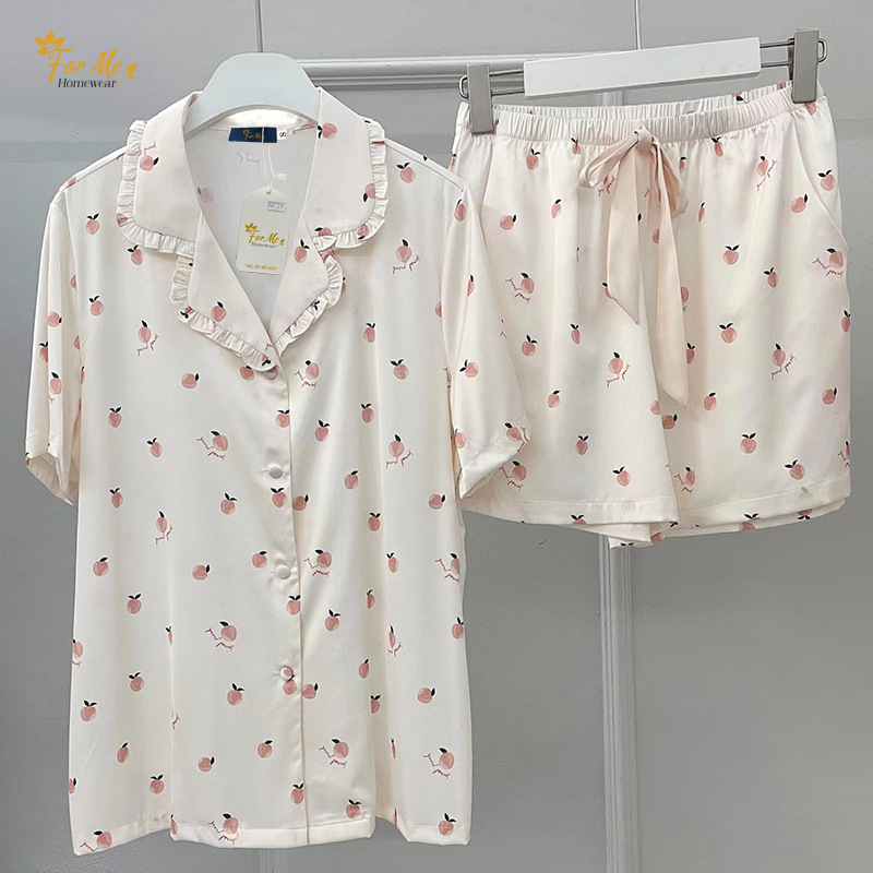 Mẫu lụa Ngắn tay quần đùi mới BST hè 2023 ForMe Pijama Quả Táo Bèo 09