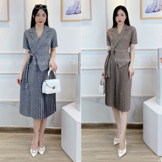 Đầm midi xếp li cột nơ eo LEOSWEARING A249 A250