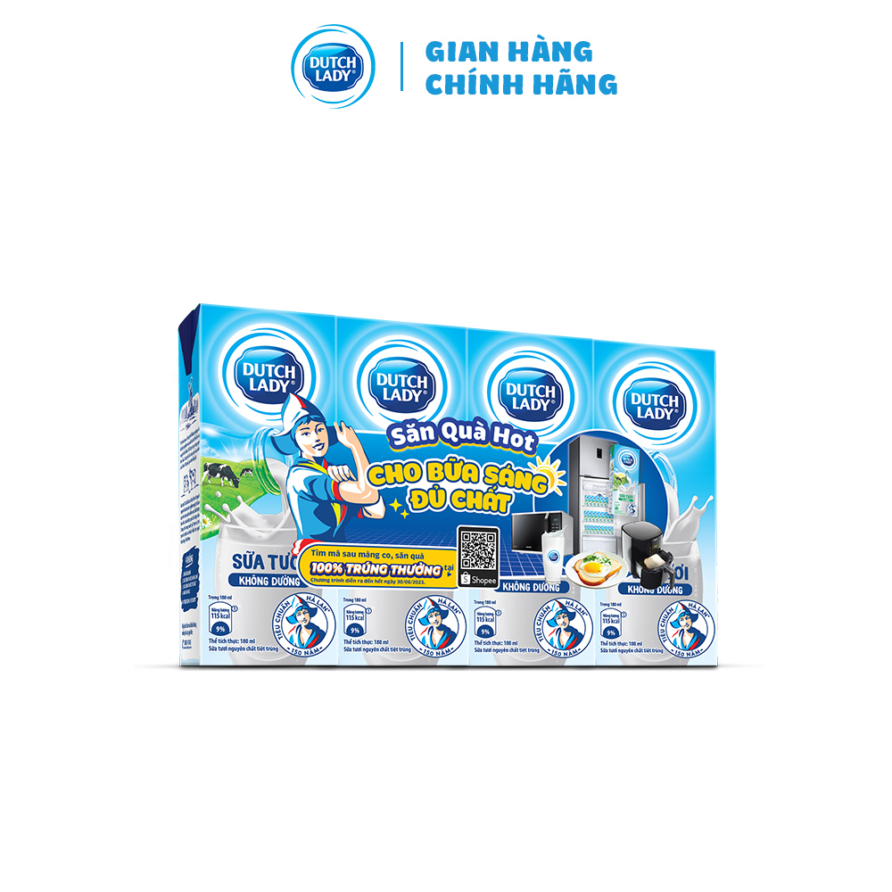 Thùng 48 Hộp Sữa Tươi Tiệt Trùng Dutch Lady Cô Gái Hà Lan không đường 48 x 180ml