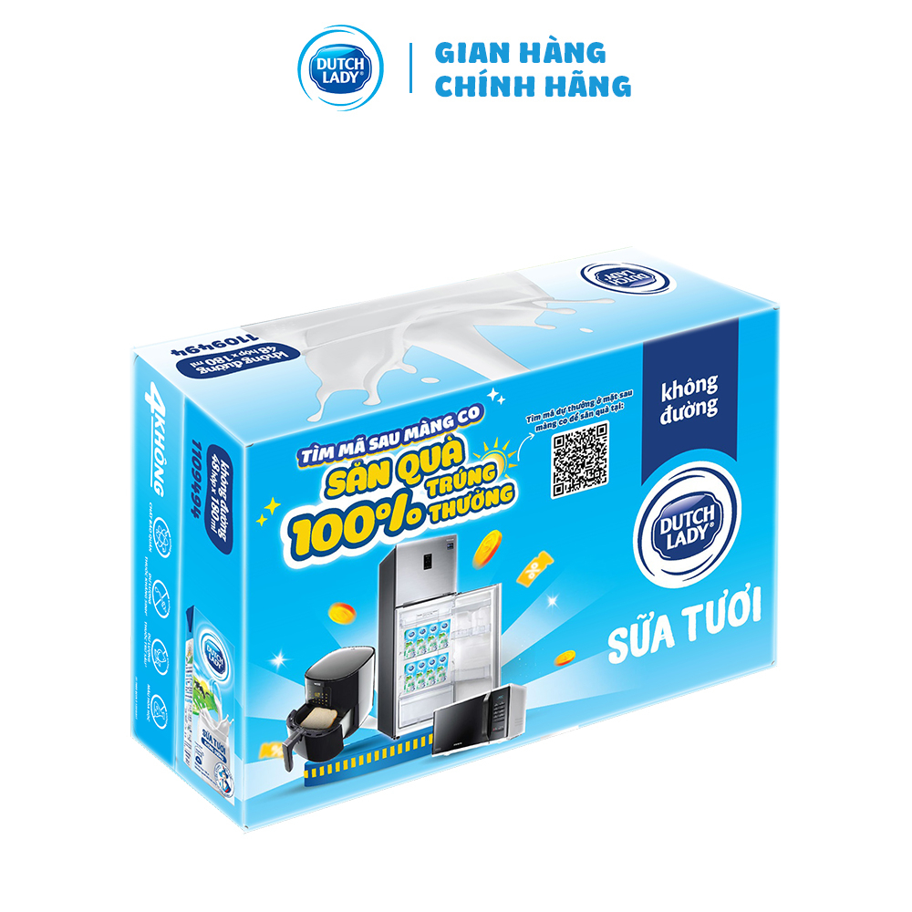 Thùng 48 Hộp Sữa Tươi Tiệt Trùng Dutch Lady Cô Gái Hà Lan không đường 48 x 180ml