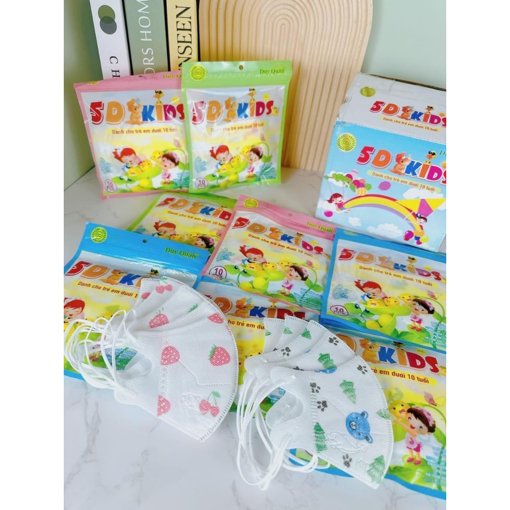 Khẩu trang bé , khẩu trang 5d bé Duy Quân , khẩu trang y tế bé in hình hoạ tiết từ 1-7 tuổi