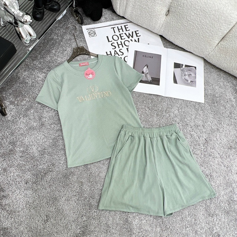 Bộ Tăm Áo Cộc Quần Đùi Phối Chữ Thêu Mã THL02