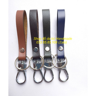 Móc dây da treo chìa khóa, móc khóa da bò thật, móc treo chìa khóa đủ mầu - da bò handmade khắc tên