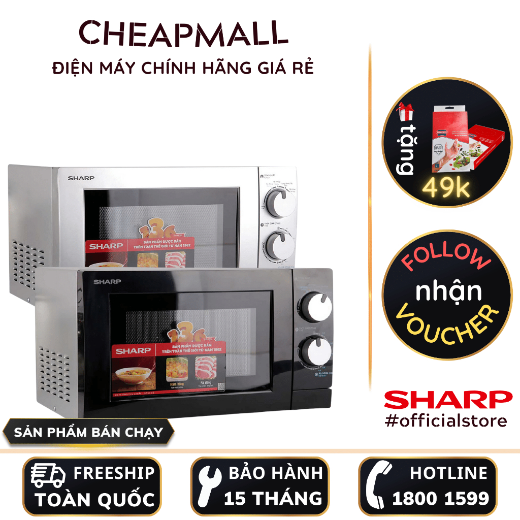 Lò vi sóng Sharp 20 lít 700W - 800W núm xoay cơ điều chỉnh nhiệt độ thời gian không nướng - CheapMall
