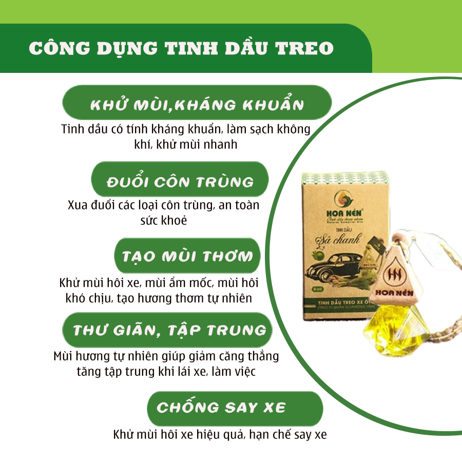 Tinh dầu treo Sả chanh - Hoa Nén - Hương thơm mát, khử mùi, ẩm mốc, đuổi muỗi, côn trùng