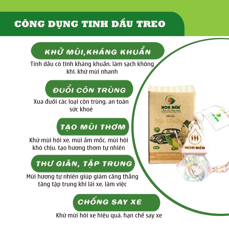 Tinh dầu treo Ngọc Lan Tây - Hoa Nén - Hương thơm mát, kh.ử mùi, ẩm mốc, g.iảm s.ay xe - 8ml