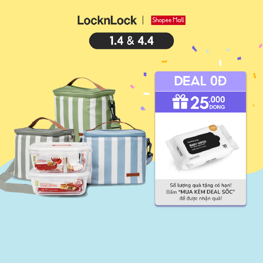 [LIFEMC44BP1 -8% đơn 250K] Bộ túi hộp cơm thủy tinh Lock&Lock 3EA - LLG428S2 (3 màu)