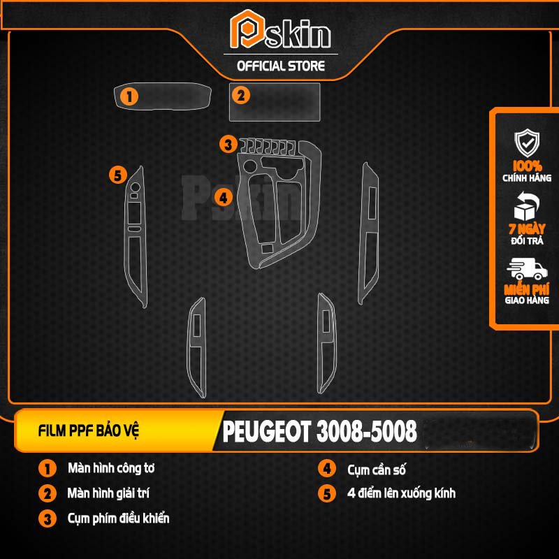 Bộ dán nội thất PEUGEOT 3008 - 5008 ( 2021-2023) Film PPF trong suốt ,chống xước bảo vệ nội thất ô tô