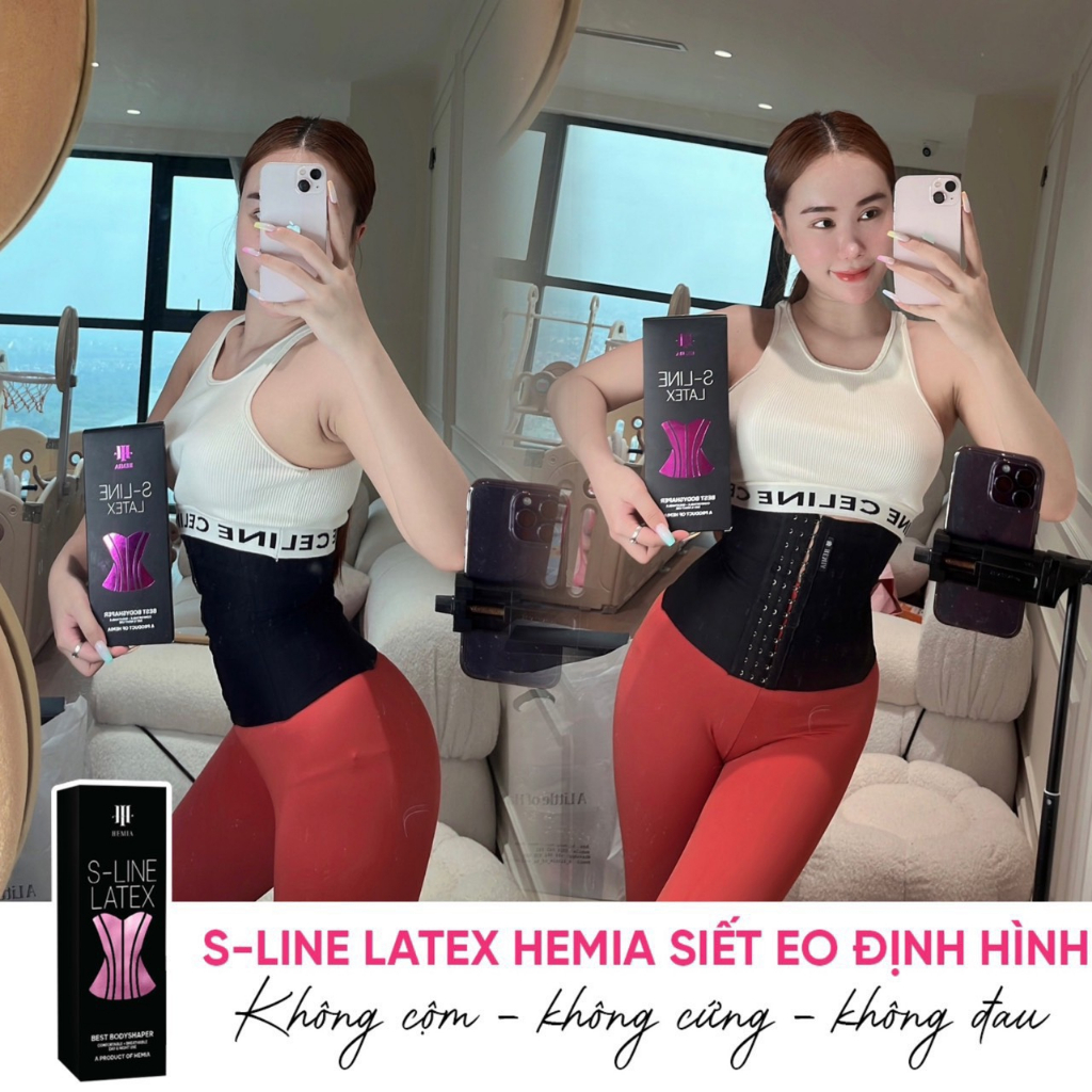 Đai nịt bụng latex corset chuẩn S - Line Hemia định hình eo, giảm mỡ bụng chính hãng 5 size Tặng kèm thước dây