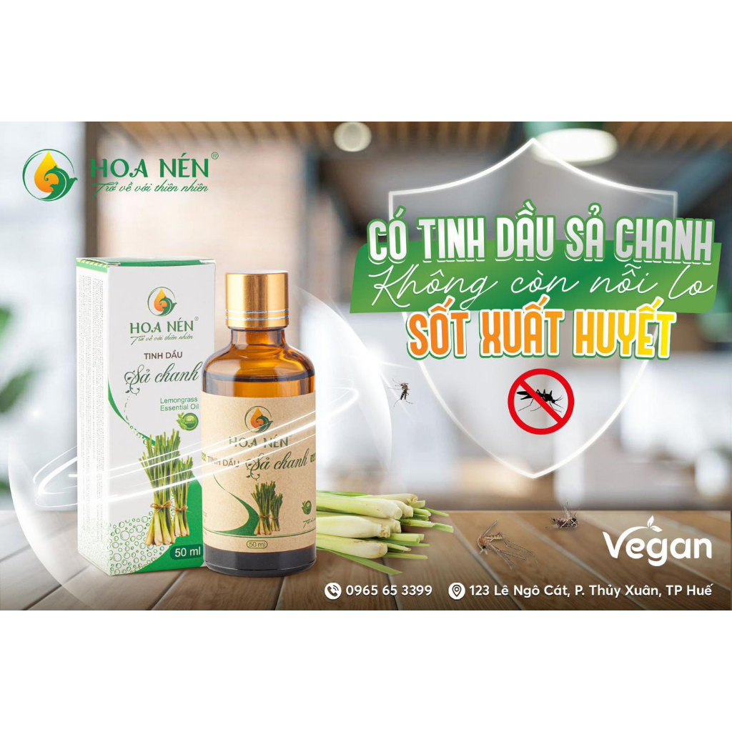 Tinh dầu Sả Chanh 100ml - Hoa Nén - Hương thơm mát, khử mùi, ẩm mốc, đuổi muỗi, côn trùng