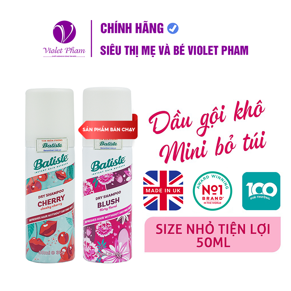 4 Loại Dầu Gội Khô Batiste Dạng Xịt Dầu Gội Hết Ngứa, Bết Dính Giúp Tóc Bồng Bềnh Mượt Mà 50ml - Violetpham