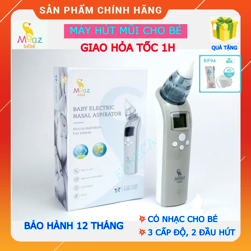 (HỎATỐC-1H)Máy hút mũi thông minh MOAZ BÉBÉ MB-010 cho bé và người lớn - Hút gỉ mũi, dịch mũi, Có nhạc - Chính hãng