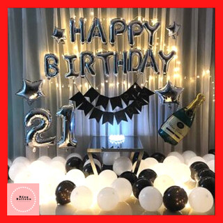 Set bóng bay trang trí sinh nhật người lớn tông màu trắng đen s4 - Bống Balloon Shop