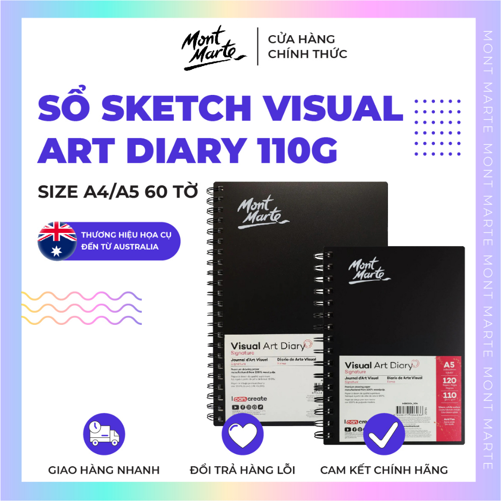 Sổ vẽ Sketch Visual Art Diary Mont Marte 120 tờ, 110gsm