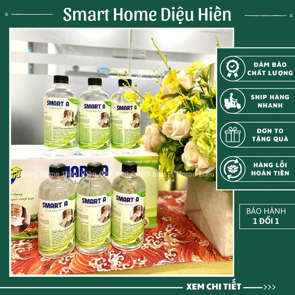 Dung dịch sát khuẩn Smart A 500ml, nước anolyte khử khuẩn da vệ sinh mũi họng an toàn không gây kích ứng
