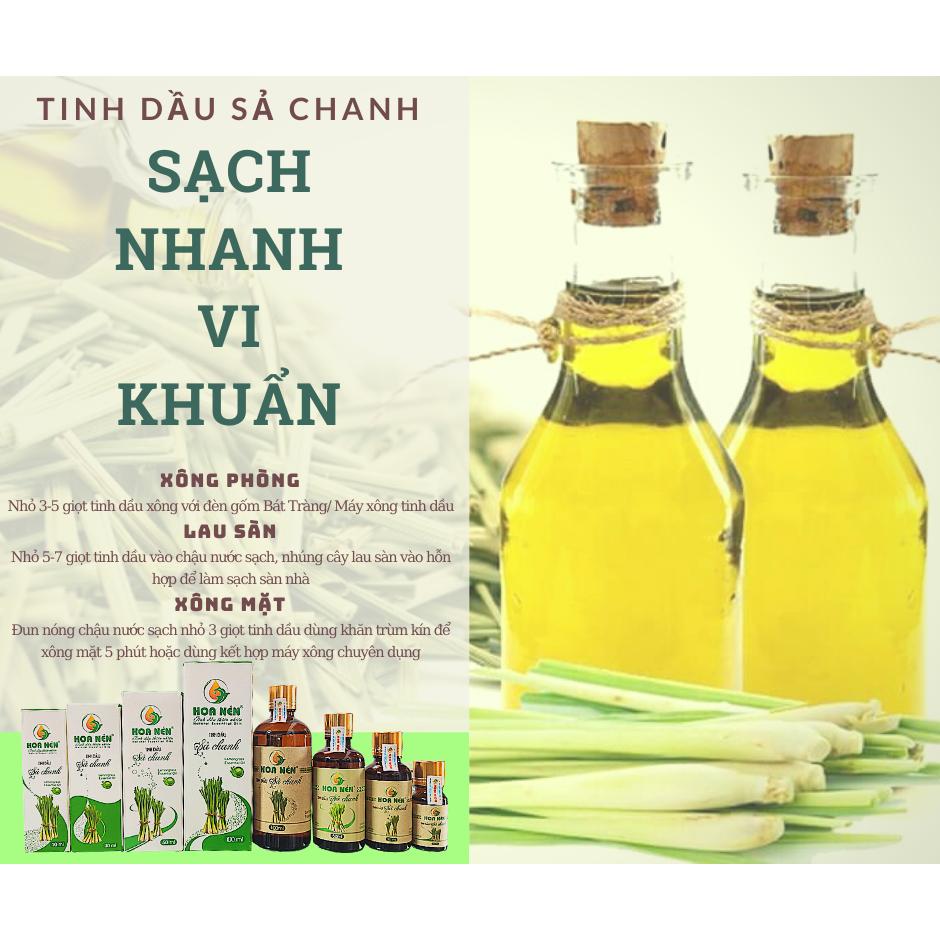 Tinh dầu Sả Chanh 10ml - Hoa Nén - Hương nồng ấm, khử mùi, ẩm mốc, đuổi muỗi, côn trùng