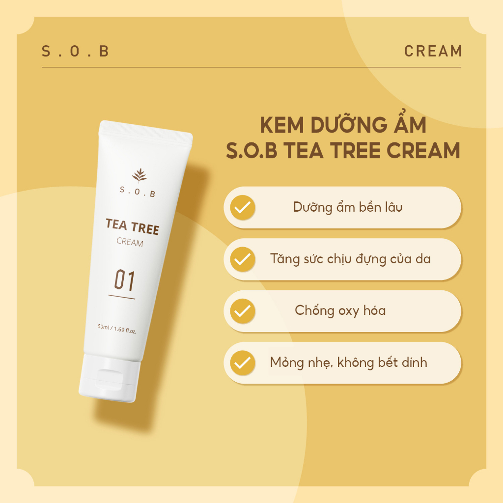 Kem dưỡng ẩm làm dịu da S.O.B Tea Tree Cream Hàn Quốc 50ml