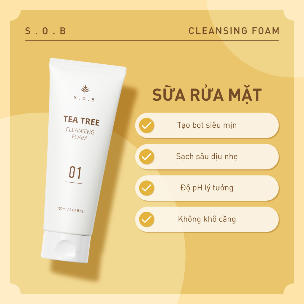 Sữa rửa mặt sạch sâu ngừa mụn S.O.B Tea Tree Cleansing Foam Hàn Quốc 150ml