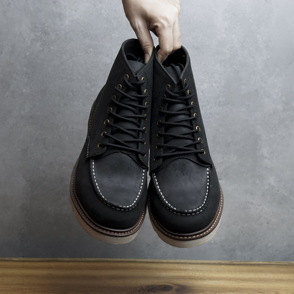 Giày boots  nam  cổ cao moctoe da bò sáp đế cao su non tăng chiều cao 4,5cm