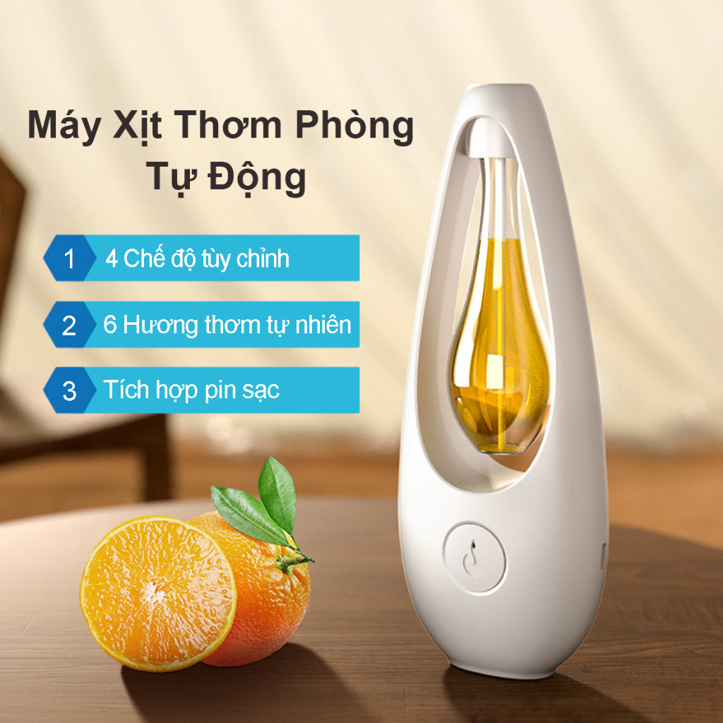 Máy Xịt Thơm Phòng Tự Động, Nước Hoa Thơm Phòng JD007, 6 Mùi Hương Lựa Chọn, Tích Hợp Pin Sạc